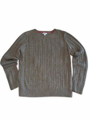 IZOD Gray Cable Knit Crewneck Sweater Size L Cotton Classic Preppy